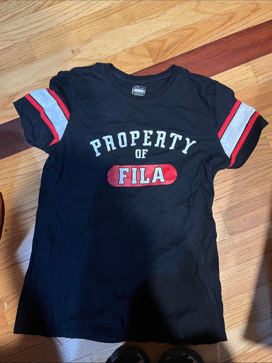 Fila Other - Fila Black Tee with Red and White Sleeve Stripes